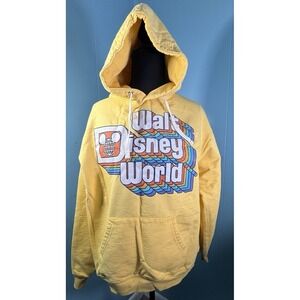Walt Disney World Hoodie Yellow Retro Logo Pullover Sweatshirt WDW Medium